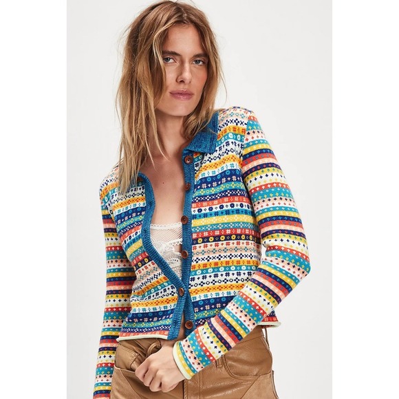 Free People Sweaters - Free People Oak And Pine Cardigan Large Fair Isle Sweater